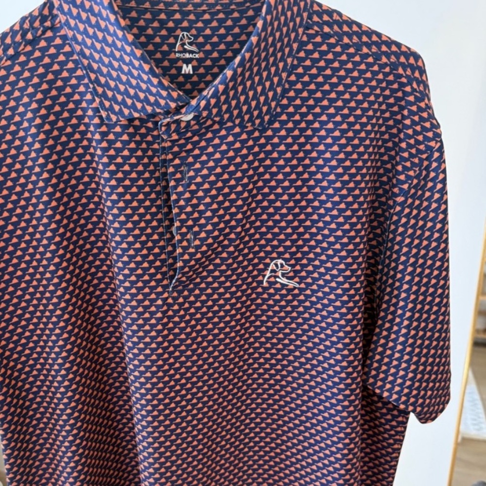 Rhoback Men’s Navy & Coral Geometric Polo